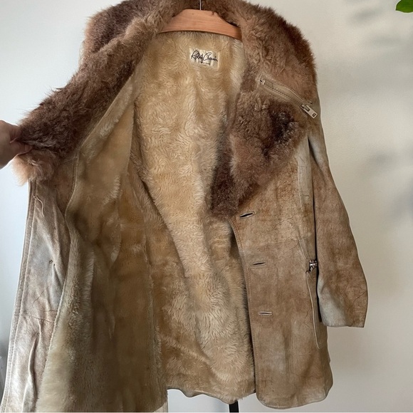 70s Vintage Shearling Sheepskin Robert Coat Chernin Belted Mens Size 42 Rare - Picture 3 of 16